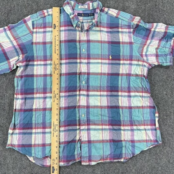 Ralph Lauren Shirt Mens Big 3X Blue Indian Madras Plaid Short Sleeve Cotton - Picture 5 of 15